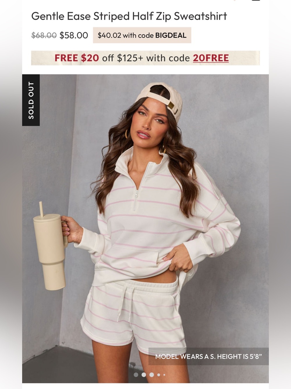 Vici Gentle Ease Striped Half Zip Pullover & Short Set Small